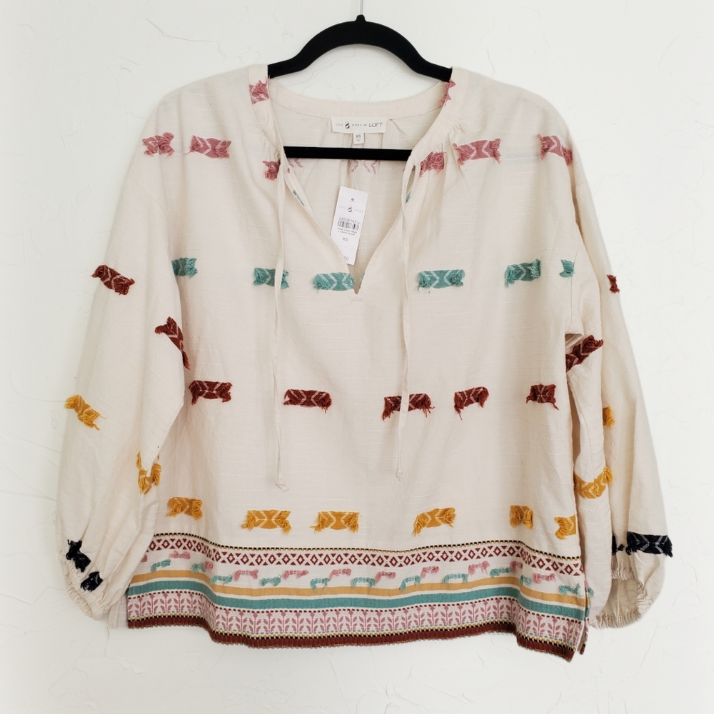 NWT Lou & Grey Embroidered Textured Boho Colorful Top - Picture 12 of 12